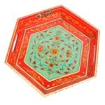 Mango Wood Multicolored Six Corner Serving Tray