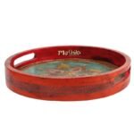 Mango Wood Multicolored Round Serving Tray - Image 3